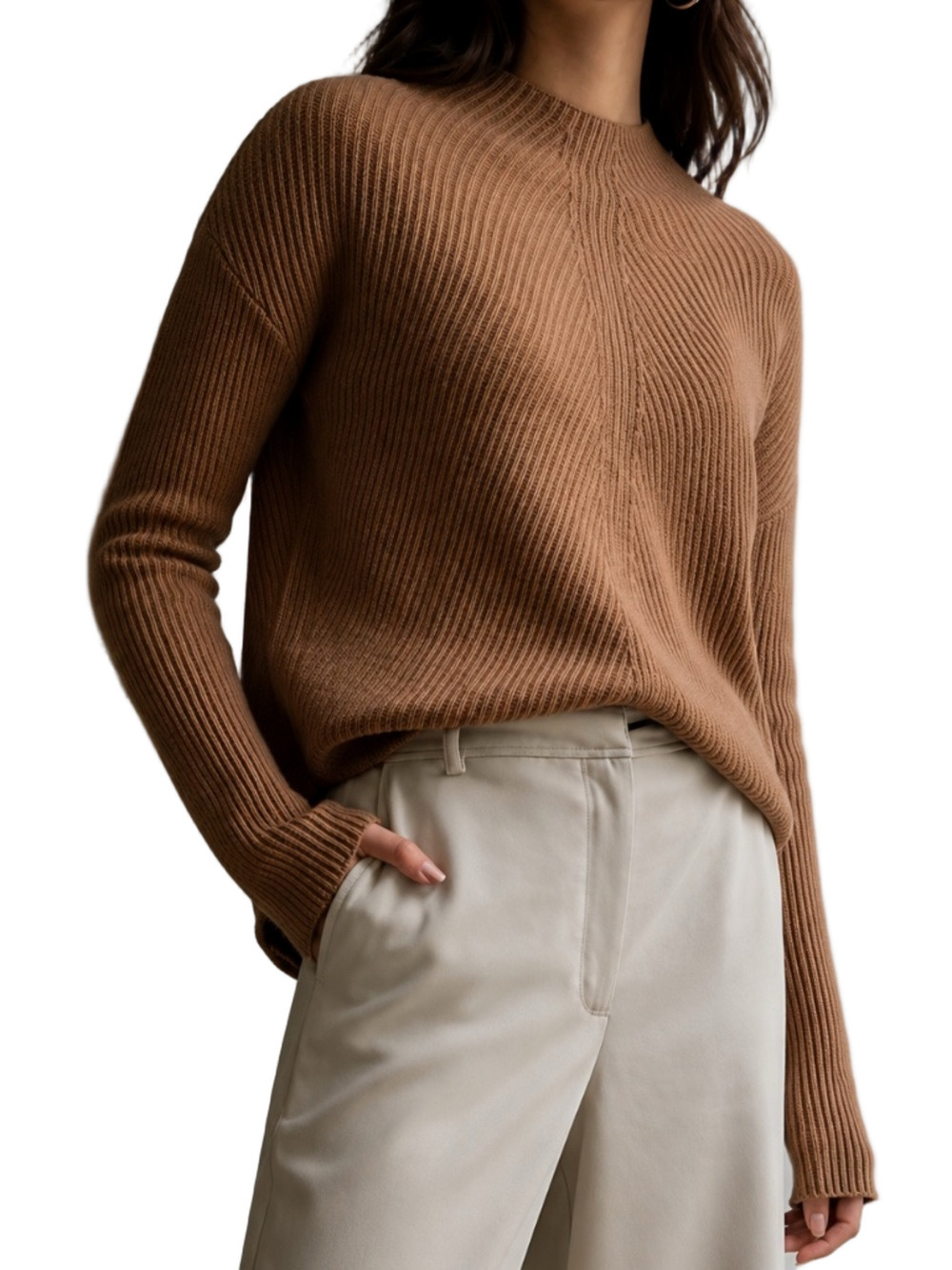 Babaton Chalmers Knit Sweater Wool Blend Brown Ribbed Pullover XS